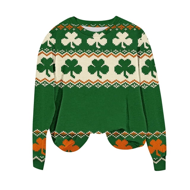 Tops para las Mujeres de Moda Otoño Día de San Patricio Impreso Suelto Cuello Redondo Manga Larga Suéter, Tops de Trabajo Casual para las Mujeres
