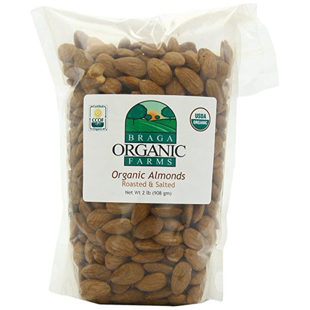 Braga Organic Farms Almonds, Roasted and Salted, 2 Pound