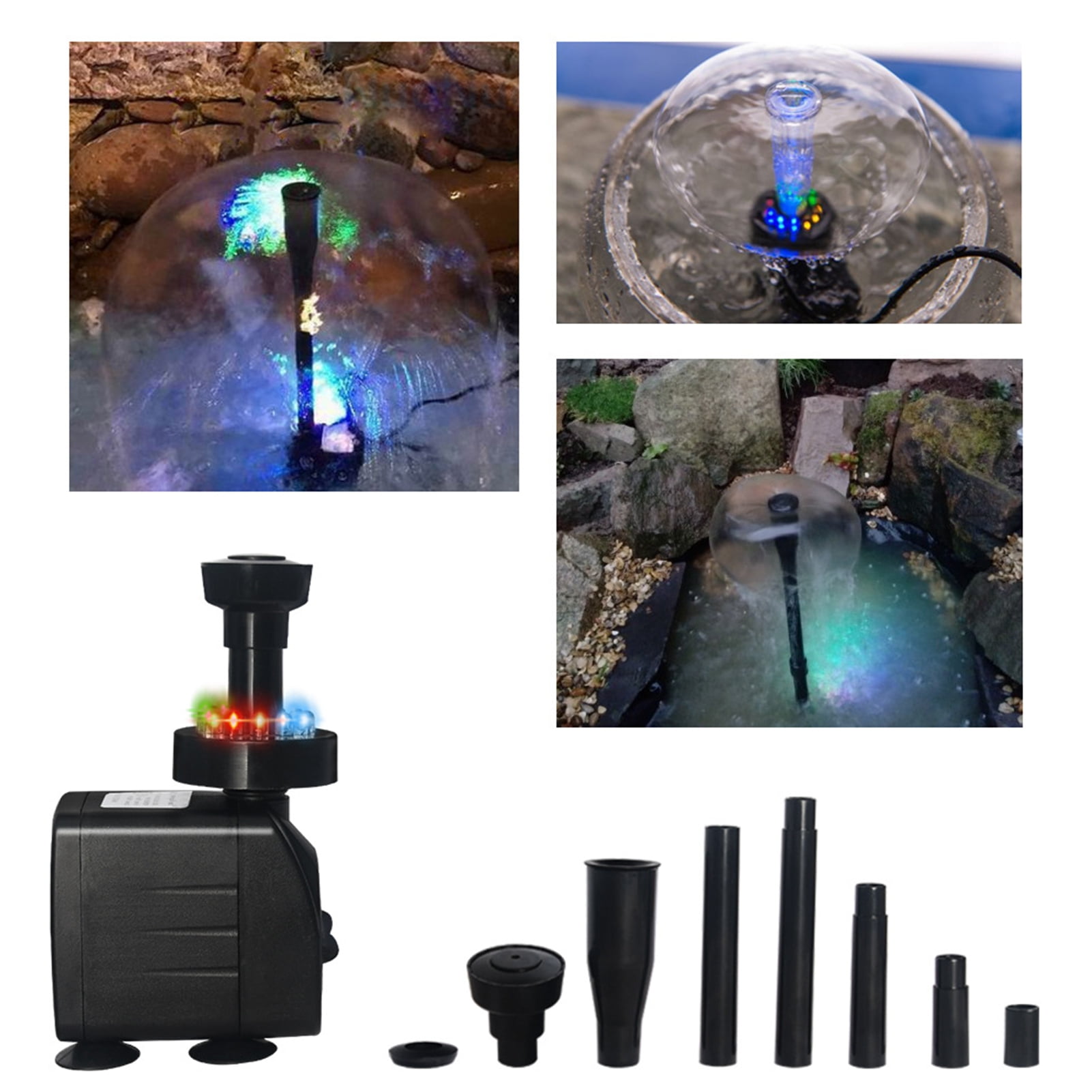 AYYUFE Fountain Pump with LED Light 12 Lamp Beads Strong Suction Cup Hydroponics Garden Pond Fish Tank Aquarium Pump 3-in-1 Ultra Quiet Adjustable Water Pump Indoor Outdoor