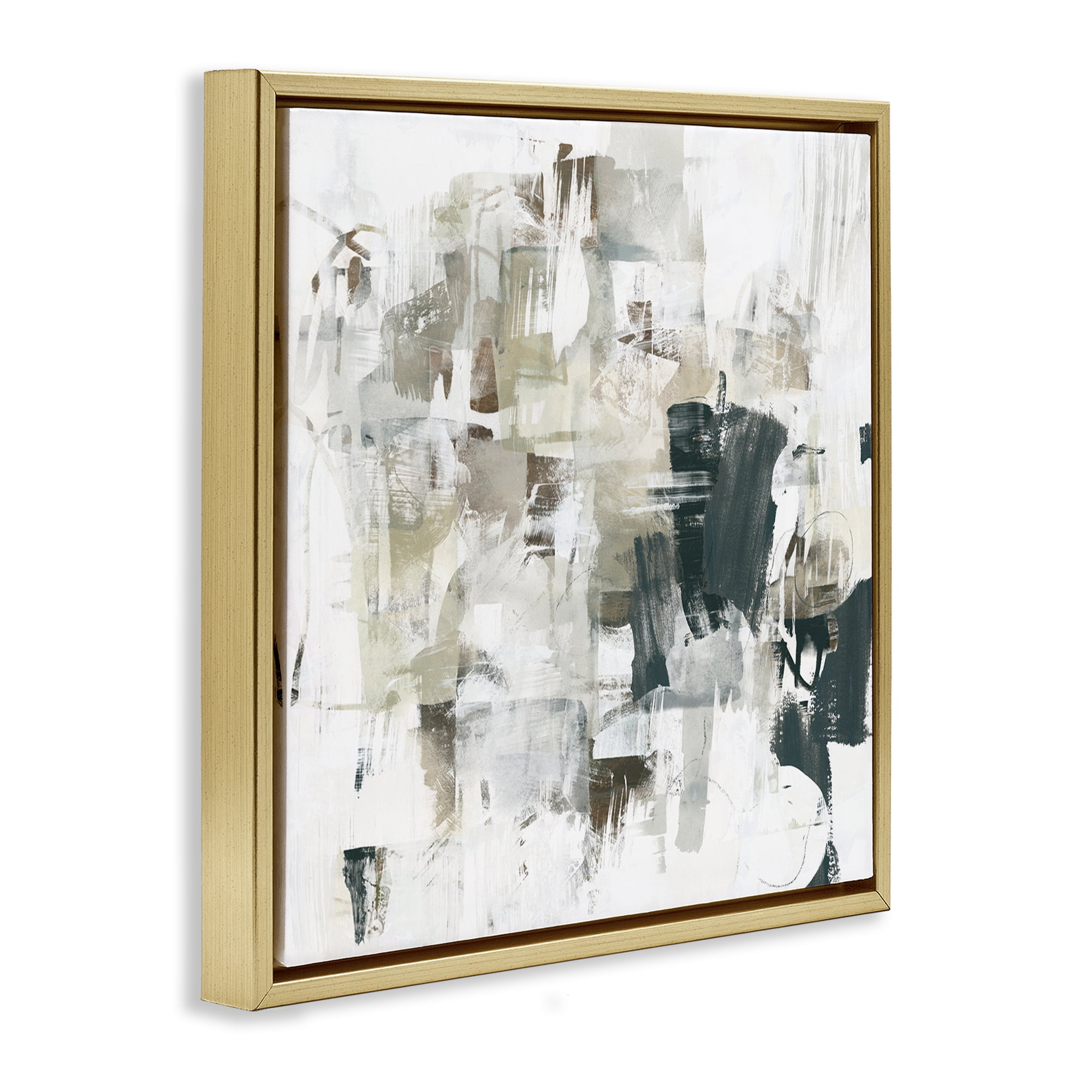 Stupell Industries Abstract Monochrome Paint Abstract Painting Gold Floater Framed Canvas Art Print Wall Art, 18 x 18