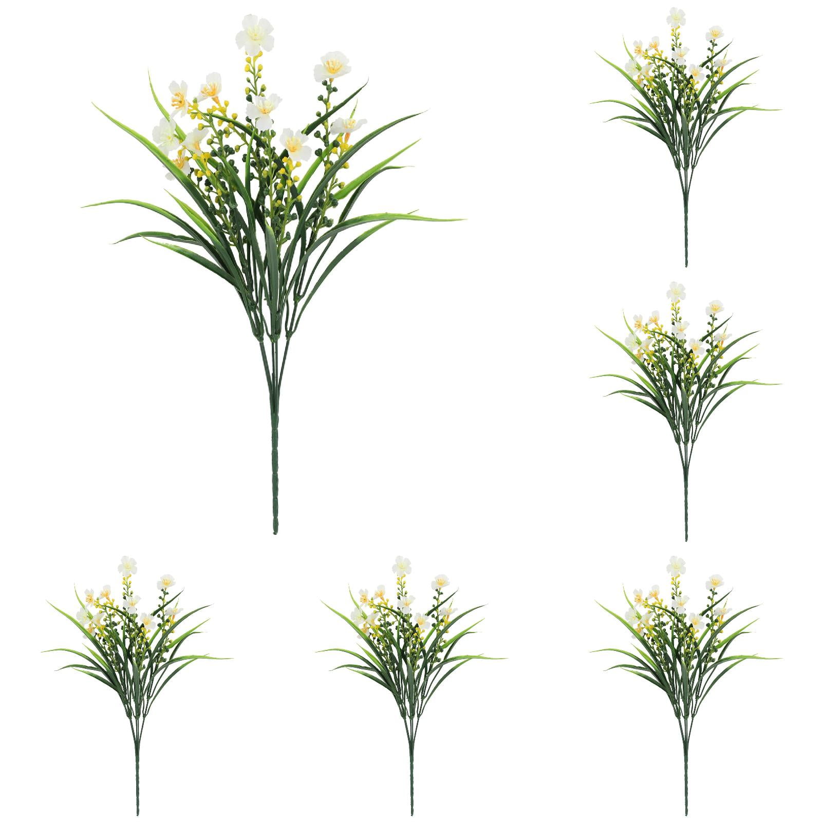Uv Resistant Artificial Outdoor Flowers, Ongmies Artificial Oncidium Flower Plants Outdoor Artificial Plastic Plants for Garden Wedding Farmhouse Decoration, A Bunch of Artificial Flowers * 20