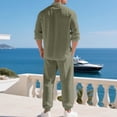 thumbnail image 3 of Yievot Men's Beach Outfit 2 Piece Linen Long Sleeve Henley Shirts and Jogger Pants Vacation Sets for Men, 3 of 7