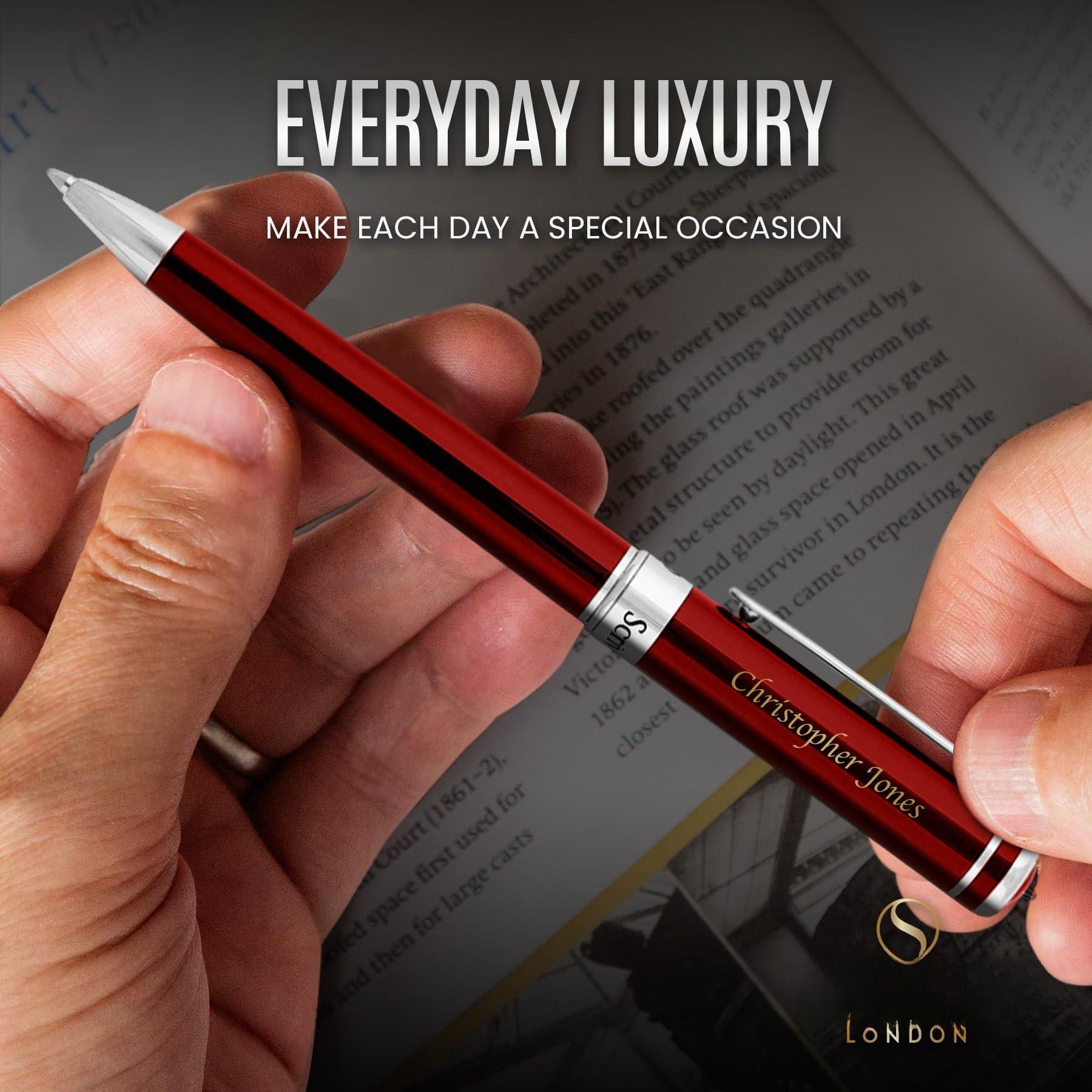 Personalized Deep Crimson Red Ballpoint Pen - Stunning Lacquer Luxury With Chrome Finish  Schmidt Ink Refill Engraved Ball Point Gift Set For Men & Women Custom Engraving