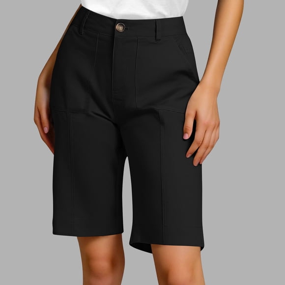 Tdoqot Shorts Cargo pour Femmes avec Poches - Ajustement Slim Décontracté Taille Haute Shorts d'Été à Enfiler Noir Taille TG