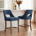 thumbnail image 3 of Bar Stools Set of 2, Upholstered Counter Height Bar Stools, Modern Counter Stools with Wood Legs for Kitchen Island Dining Room Bar, Blue, 3 of 8