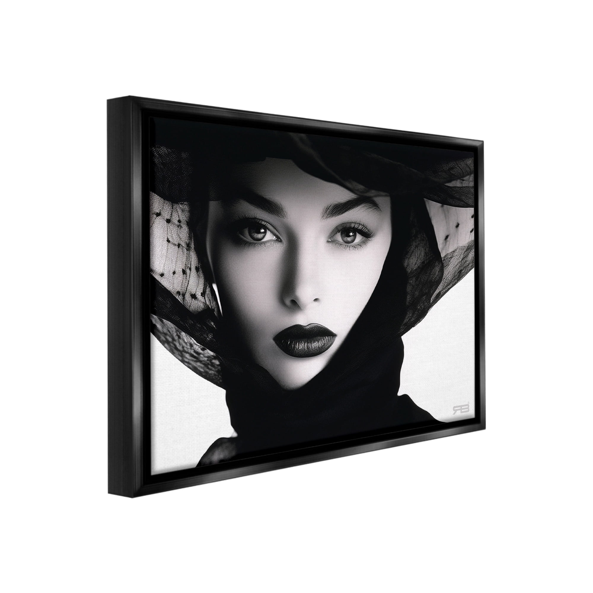 Stupell Industries Woman with Black Veil Beauty & Fashion Painting Black Floater Framed Canvas Art Print Wall Art, 31 x 25