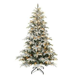 Glasgow 7.5ft Frosted Prelit Artificial Christmas Tree with Pine Cones,  Foot Pedal, 1556 Branch Tips, 750 Warm Lights and Metal Stand, 61 wide