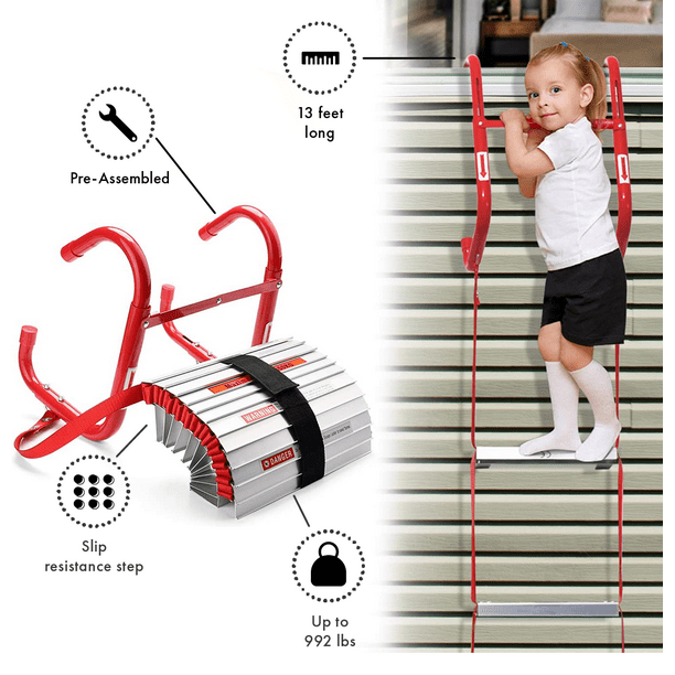 13 Feet Retractable Fire Escape Ladder Portable TwoStory Emergency