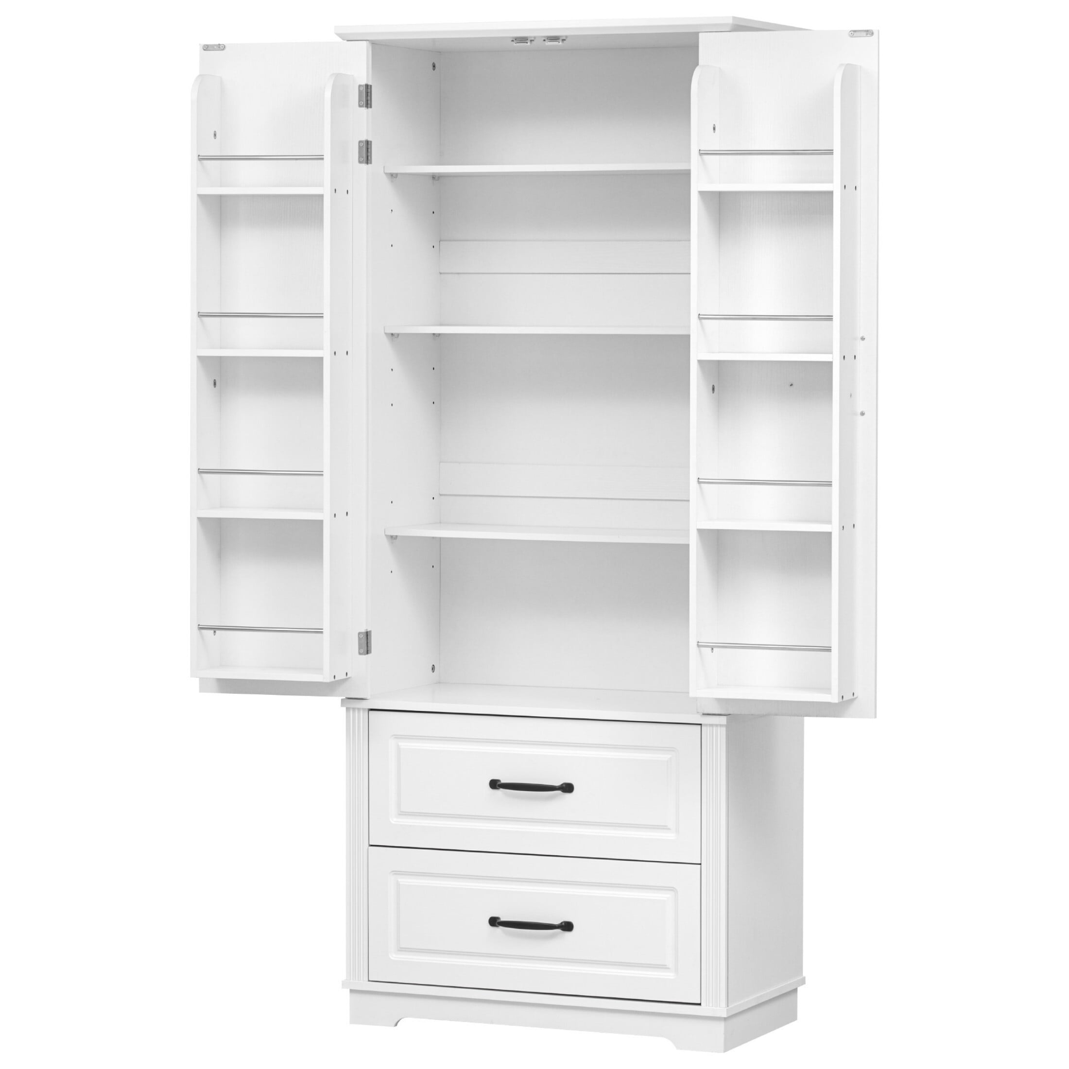 AENKYO 71-inch Farmhouse Kitchen Pantry Cabinet with Adjustable Shelves & Spacious Storage, White Oak