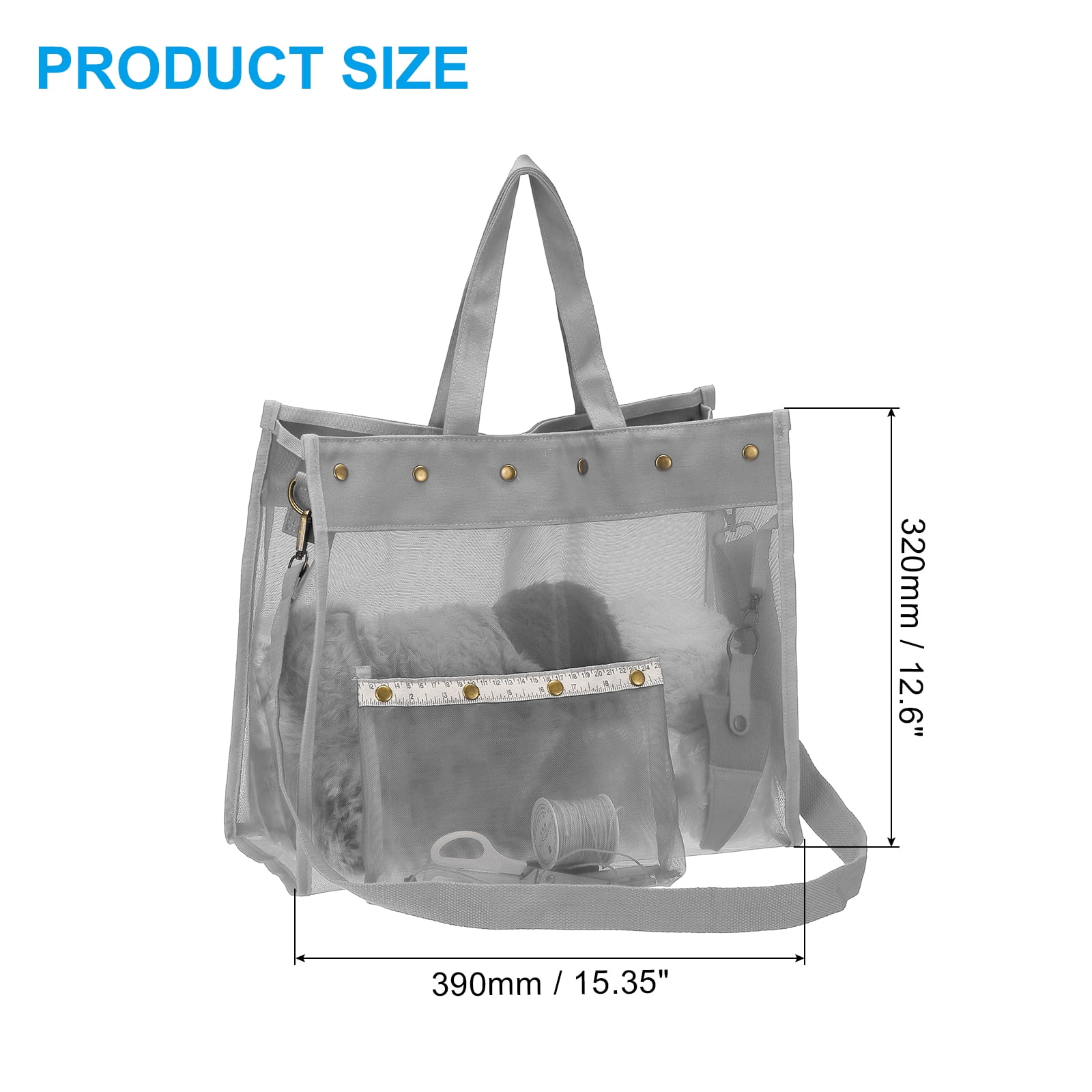 Uxcell Crochet Bag for Yarn Storage, Large Size Knitting Organizer Detachable Mesh Yarn Case Holder with Strap, Gray