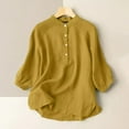 thumbnail image 2 of HBYJLZYG Women's Casual Short Sleeve Shirts Summer Button V Neck Tops Loose Fit Cotton Linen Tees Solid Plus Size Tunic Tops, 2 of 3