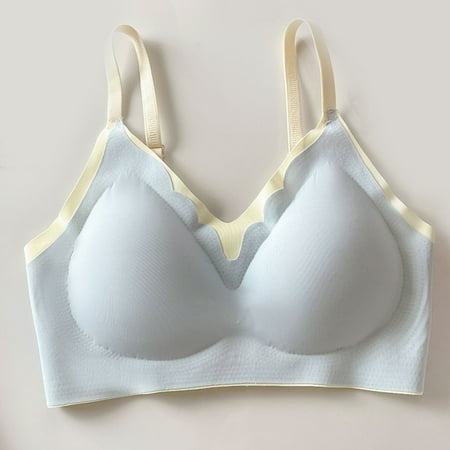 REORIAFEE Bras for Women Push up No Wires Gathered Together Wirefree Bras Seamless Adjustable Straps Brassiere Comfy Spaghetti Straps Breathable Corset Underwear Comfortable Lingerie Blue XXL