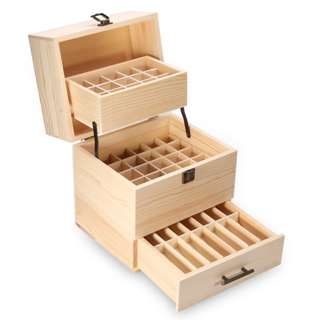 Yosoo 59 Slot 3-layer Essential Storage Box Wooden Oil Case Organizer Container Aromatherapy, Essential oil Holder Organizer