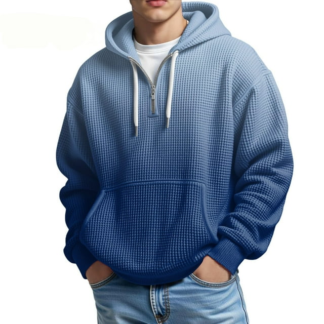 MHFRRA Sudadera con Capucha y Media Cremallera de Punto, Ligera, Deportiva, Informal, Cómoda, con Bolsillo Delantero Azul