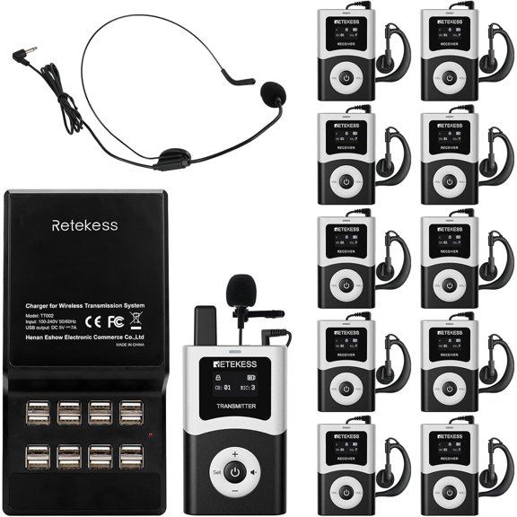 Sistema de guía turístico Retekess T130U, alcance de 200 m, 16 puertos USB