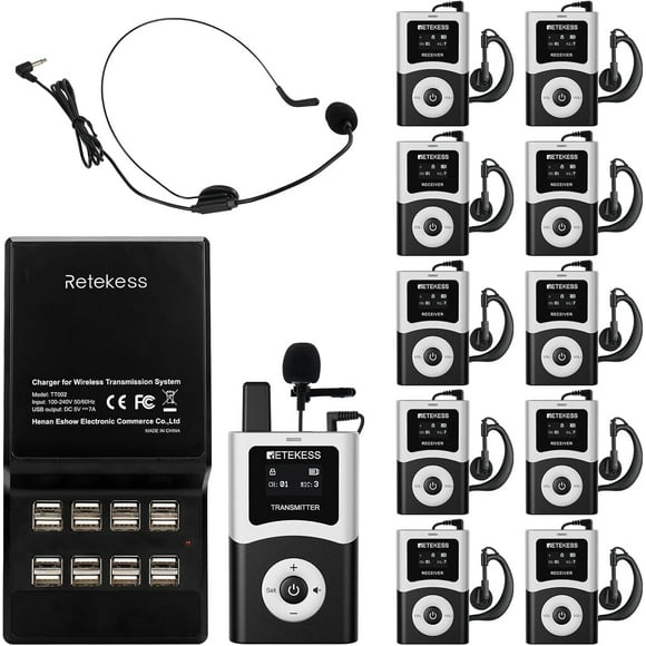 Sistema de guía turístico Retekess T130U, alcance de 200 m, 16 puertos USB