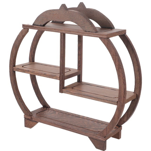 DEEPCRAFF Coffee Colored Wood Curio Storage Rack Antique Display Stand with Vintage Style