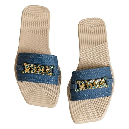 

SUODUI Women s Slippers Women S Beach Sandals Hollow Casual Slippers Flat Shoes Retro Sandals Blue 8.5