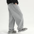 thumbnail image 5 of LIJCC Boys Solid Color Drawstring Sweatpants Spring Autumn Loose Wide Leg Sweat Pants Elastic High Waist Baggy Joggers(Grey,8-9 Years), 5 of 9