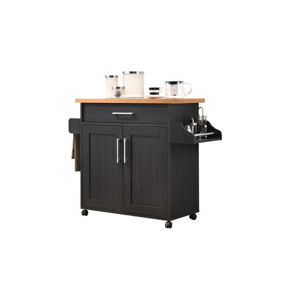 Contemporary Home Living 43.5" Black and Beige Solid Kitchen Island with Spice Rack