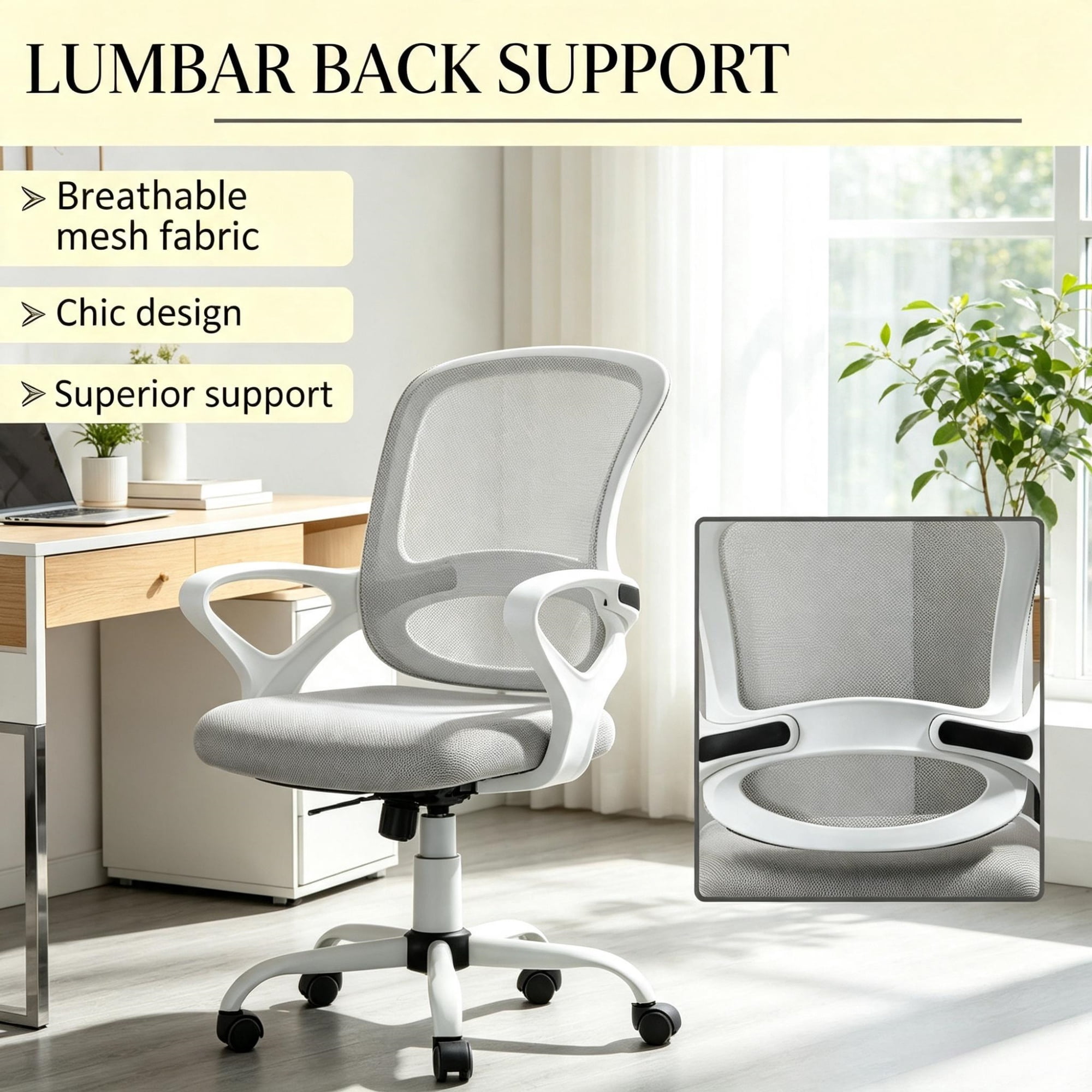 Mid-Back Mesh Office Chair for Long Hours Working, Swivel Computer Chair, Rocking Function, Rolling Wheels, Gray