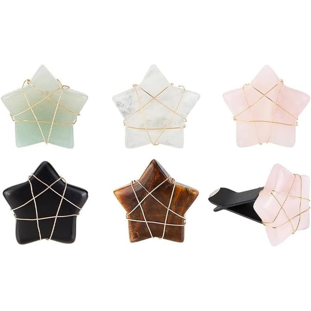5 clips para rejilla de ventilación de coche con piedras en forma de estrella, piedras preciosas naturales, pentagramas y alambre de cobre.