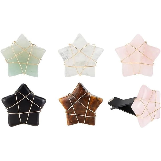 5 clips para rejilla de ventilación de coche con piedras en forma de estrella, piedras preciosas naturales, pentagramas y alambre de cobre.