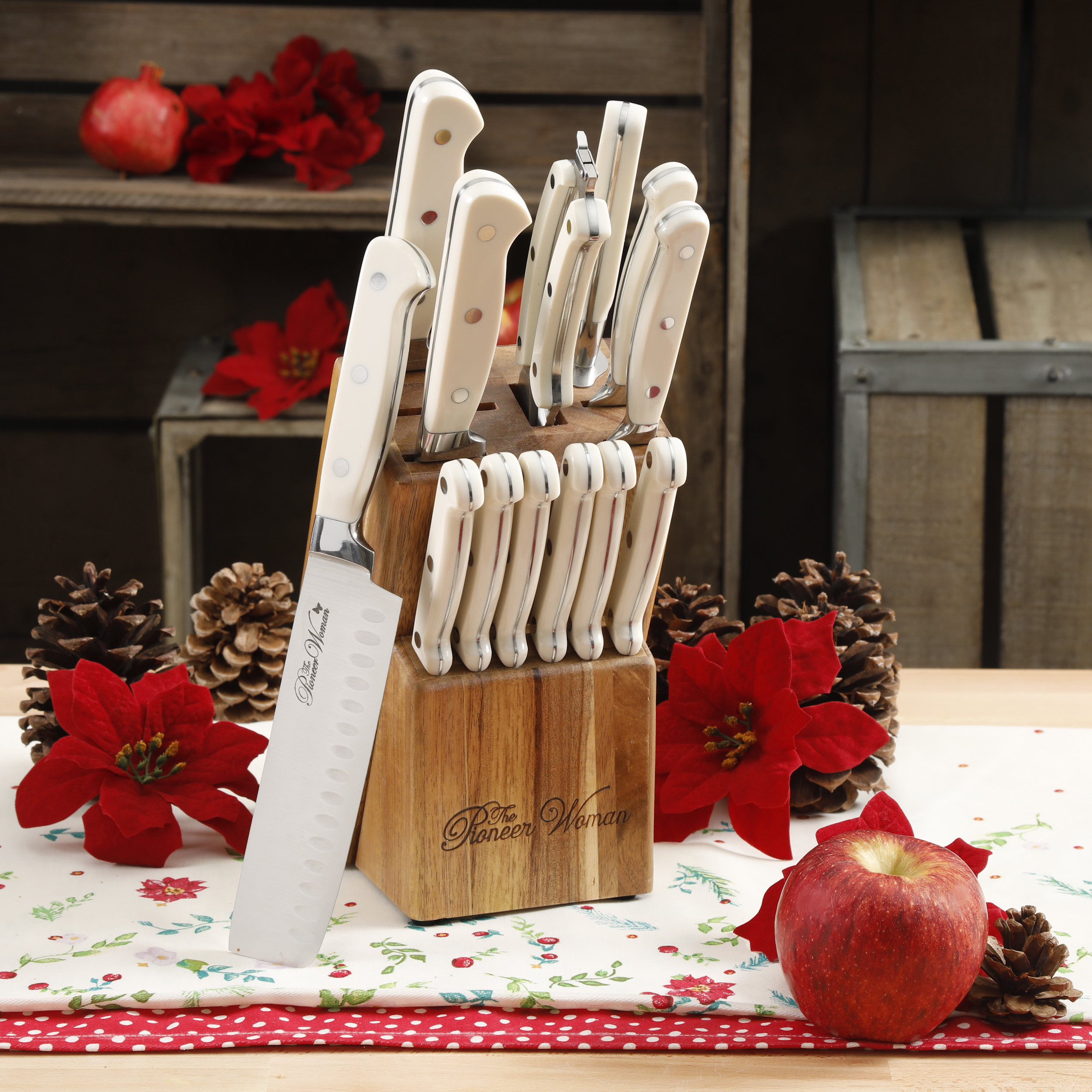The Pioneer Woman Frontier Collection 14-Piece Cutlery Set with Wood Block, Linen - image 8 of 9