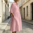 thumbnail image 4 of Bxsruta Womens Midi Dress Casual Button Down Shirt Dress 3/4 Sleeve Collared Flowy Dresses, 4 of 7