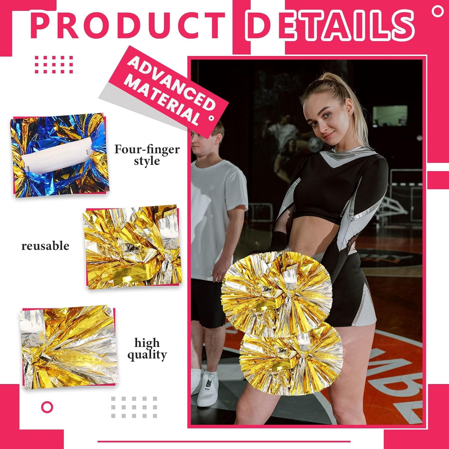 8 Pack pom poms Cheer,Handheld Cheer pom poms, Sports Cheer Plastic Pom Poms Cheerleading for Sports Team Spirit Cheering (Blue+Gold)