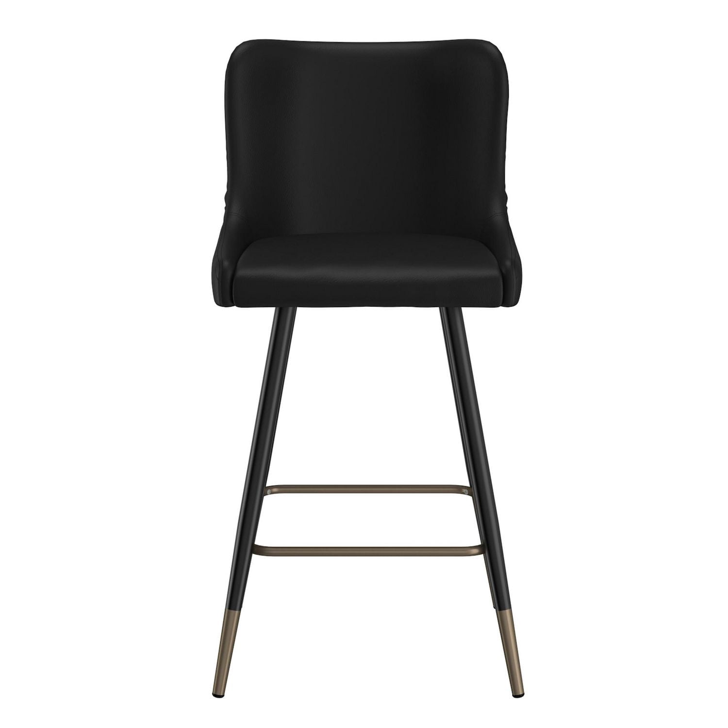 Contemporary Faux Leather and Metal 26" Counter Stool, Set of 2 - Black