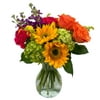 Hugs and Kisses by Arabella Bouquets with Free Elegant, Hand-Blown Glass Vase (Fresh-Cut Flowers, Yellow, Orange, Green)