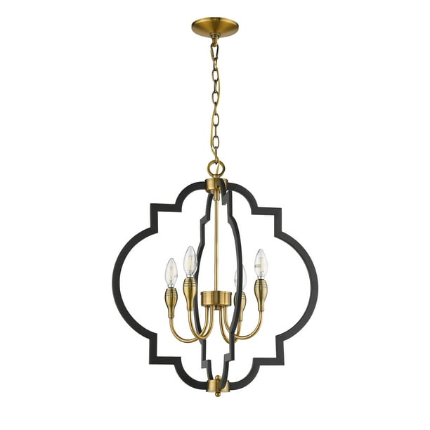 Tamara 4 Light Black And Antique Gold, Alhambra Collection Round Large Wrought Iron Chandeliers