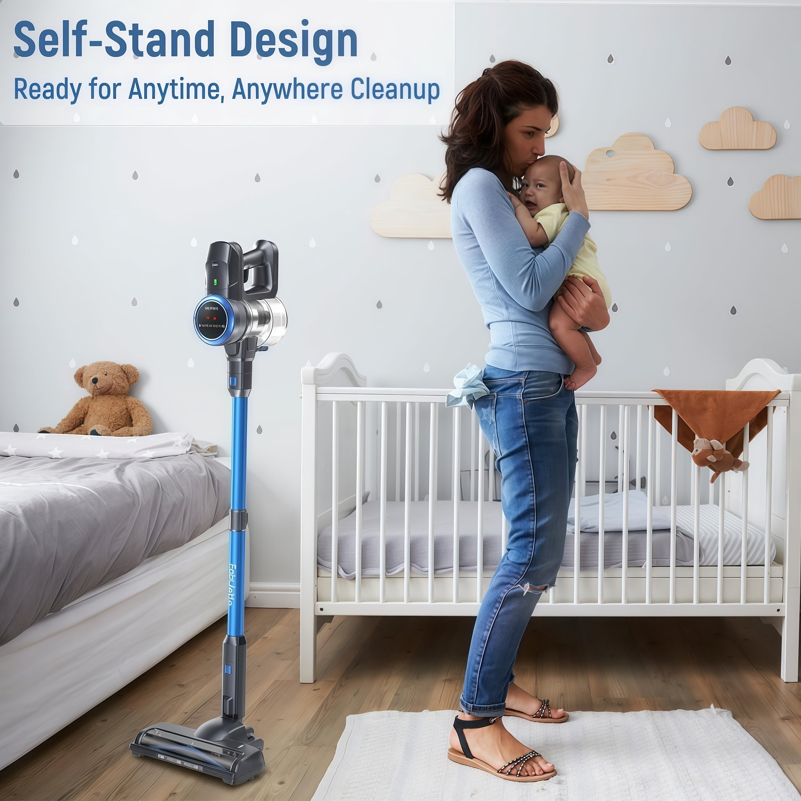 Lazyswan Cordless Stick Vacuum Cleaner Lightweight Self-standing Vac for Home Pet Hair Car Carpet Hardwood Floor
