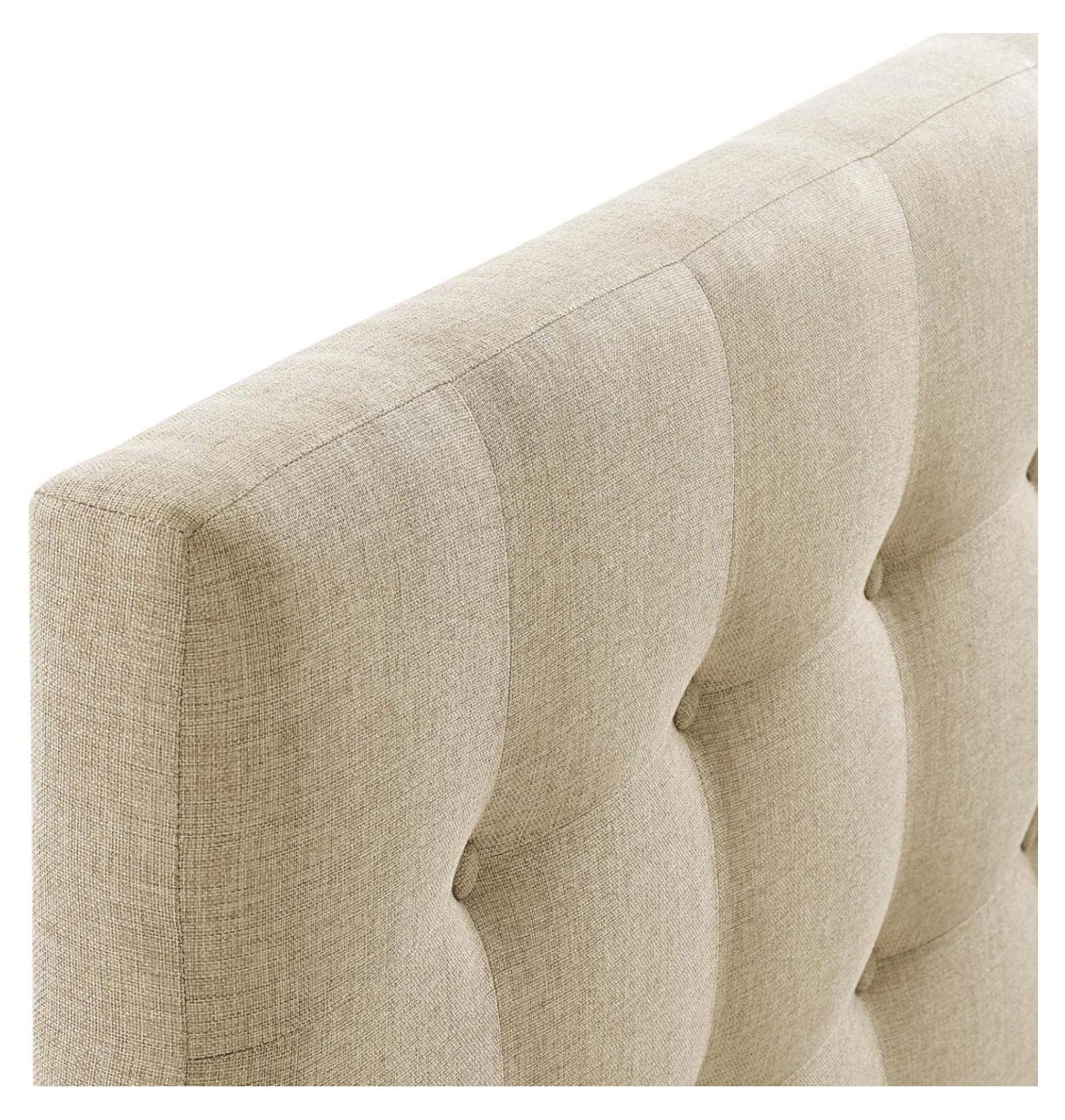 Exlonjet Emily Tufted Button Linen Fabric Upholstered Full Headboard in Beige