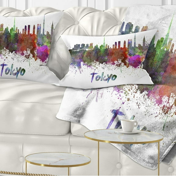 Designart Tokyo Skyline - Cityscape Throw Pillow - 12x20