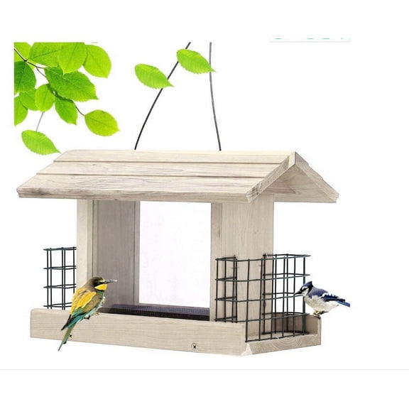Wild Bird Feeders,Bird Feeders for Outdoors,Wooden Feeder Courtyard Villa Balcony Hanging Rainproof Feeder,Window Bird Feeders for Outdoors,Bird House Pole for Garden Yard Decoration