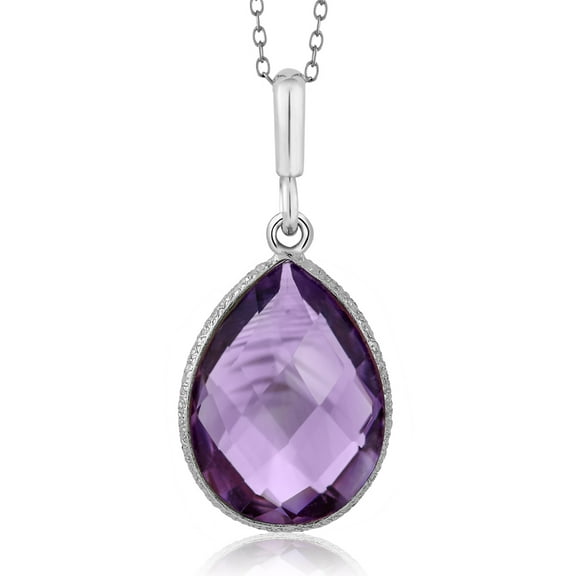 Gem Stone King 6.50 Cttw Amethyst Teardrop Pendant Necklace for Women | 925 Sterling Silver | Pear Shape 16X12MM | Gemstone Birthstone | With 18 inch Silver Chain