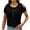 Black, variant on Dgankt Plus Size Spring Clothes for Women Women's New Round-neck Short-sleeved Off-the-shoulder Solid Color Button-down Casual Top
