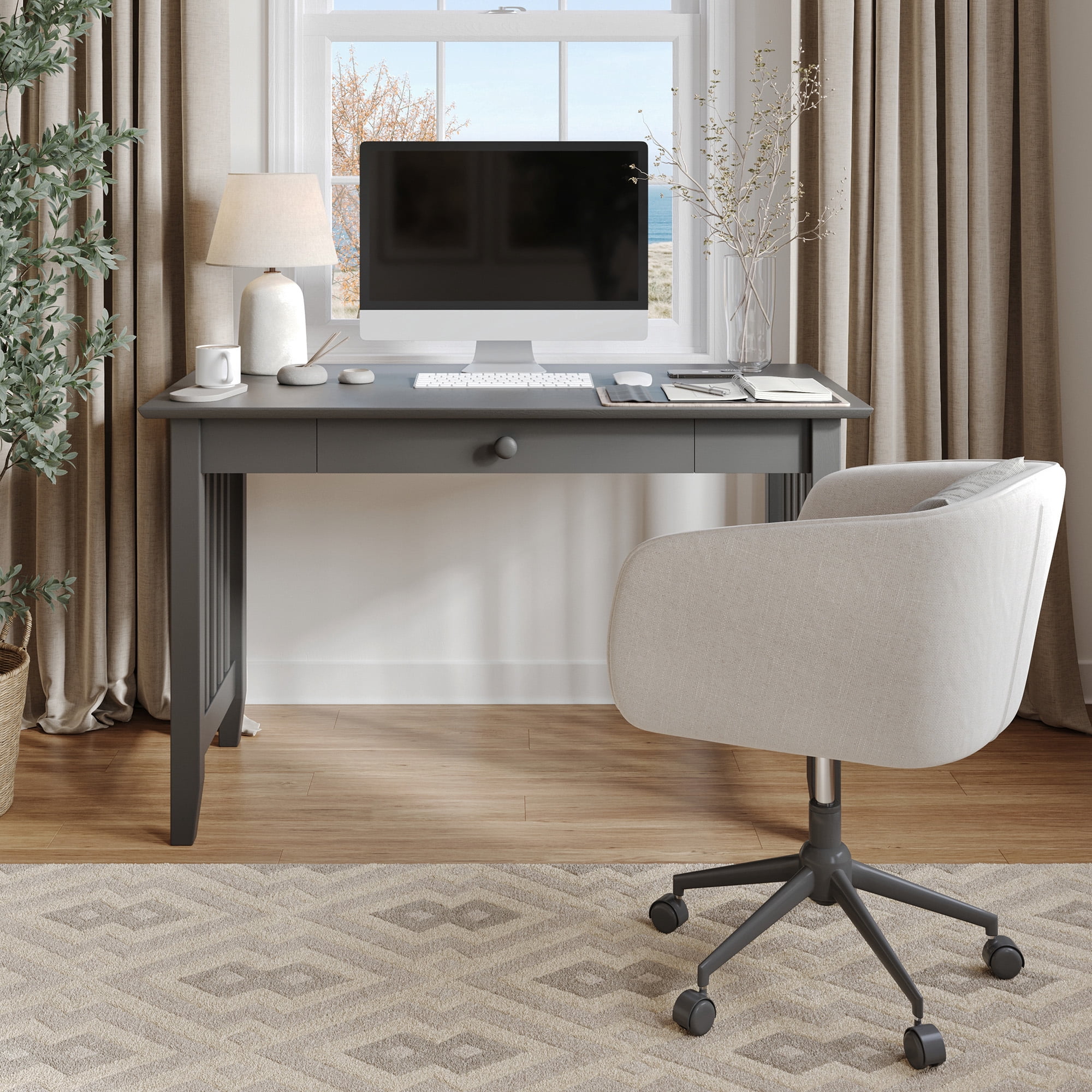 AFI Mission Solid Wood Writing Desk with Drawer, Grey