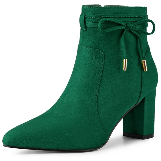 Unique Bargains Women's Pointed Toe Chunky Heel Zipper Ankle Boots