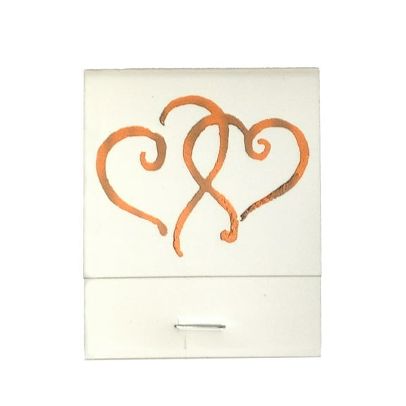 50 White 20 Strike Matches with  Printed Hearts in Metallic Copper Matchbooks for Wedding, Anniversary, Birthdays etc