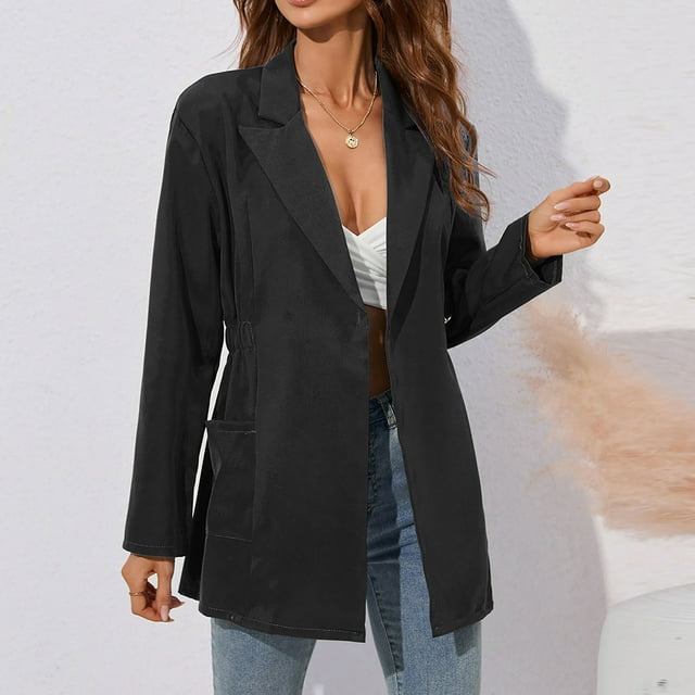 LOVZFMLL Jackets for Women's Pure Color Fashion Lapel Button Long Sleeve Small Blazer Overcoat Tops
