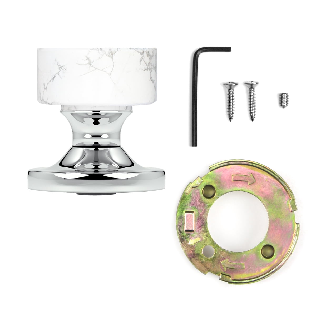 Dummy Round White Marble Stone Door Knobs Polished Chrome Round Rosette