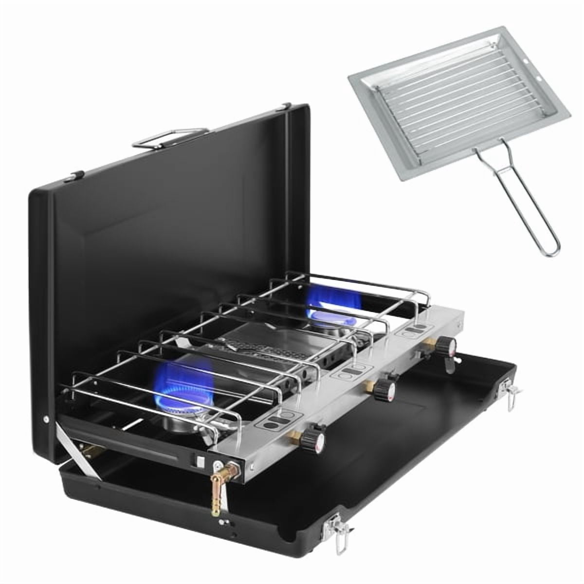 3-Burner Propane Camping Stove 20000 BTUs, Portable Camp Stove with 3 Adjustable Burners and Push-Button Instant Ignition, Portable Camping Grill, Built-in Carrying Handle