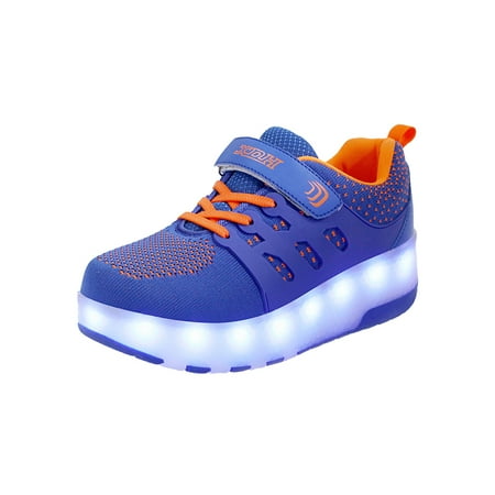 

Woobling Kids Sneakers LED Roller Skate USB Charge Skating Shoe Boys Sport Sneaker Luminous Kick-Roller Shoes Light Up Lightweight Blue Orange 13C