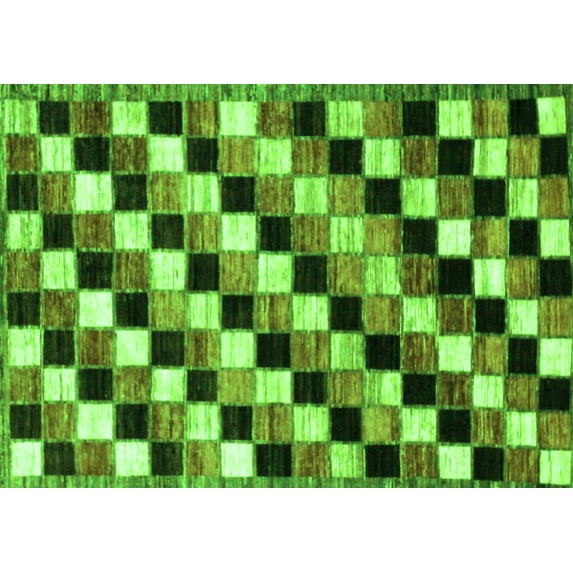 Ahgly Company Indoor Rectangle Checkered Green Modern Area Rugs, 7' x 9'