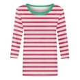 thumbnail image 5 of CLOISE Tops for Women Fall Trendy Striped Tops Scoop Neck 3/4 Sleeve Shirts Loose Colorblock Basic Blouses Y2k Outfits Hot Pink 2XL, 5 of 5