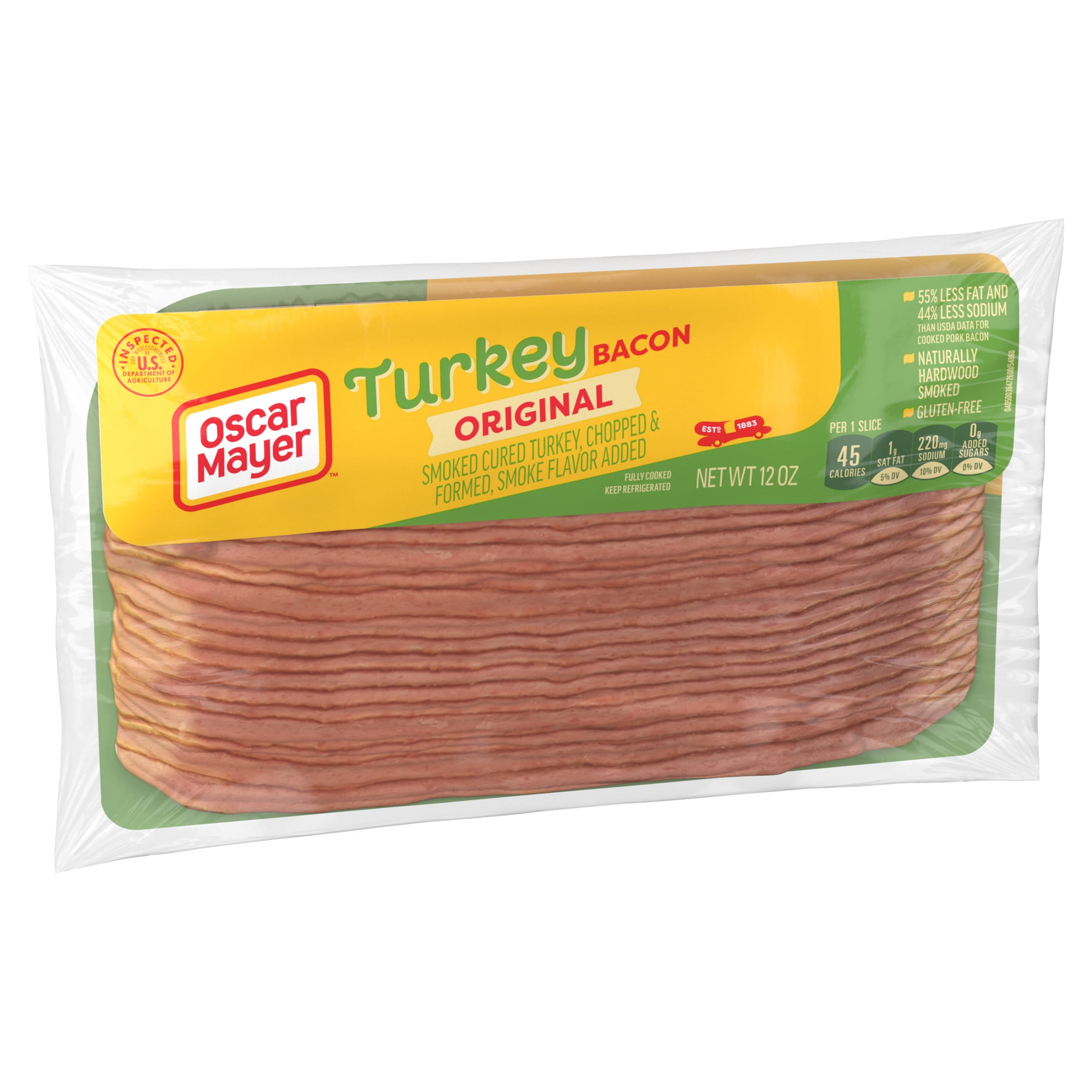 Oscar Mayer Gluten Free Fully Cooked Turkey Bacon with 55% Less Fat & 44% Less Sodium, 12 oz Pack, About 18 slices