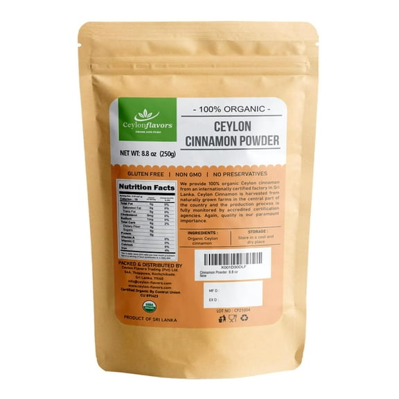 Organic Ceylon cinnamon powder premium special grade from a USDA certified farm in Sri Lanka 8.8 oz (250 g)
